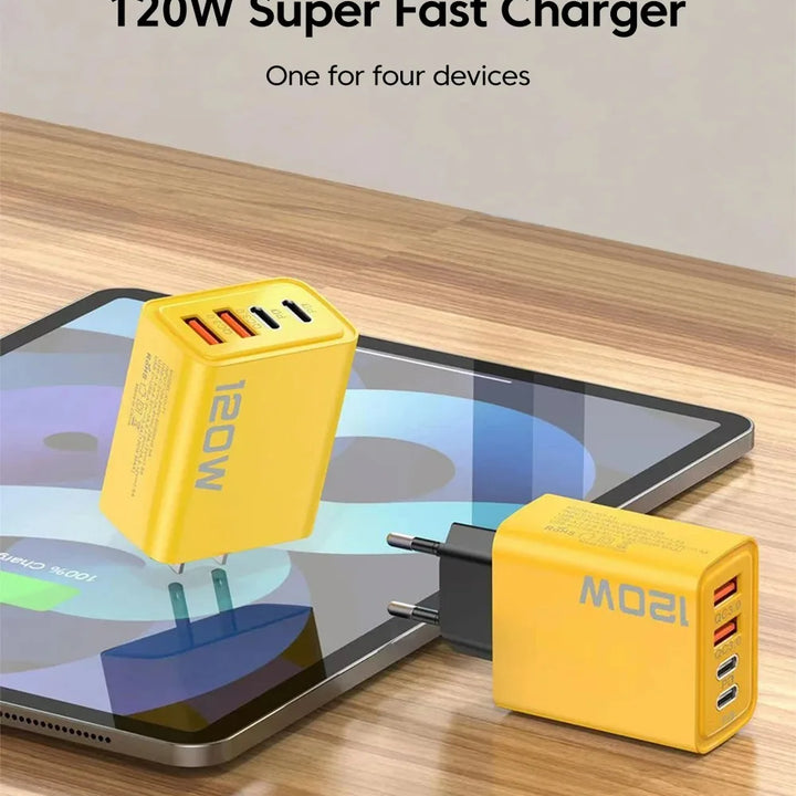 120W Fast Charger – 4-Port USB & Type-C Power Hub for All Devices